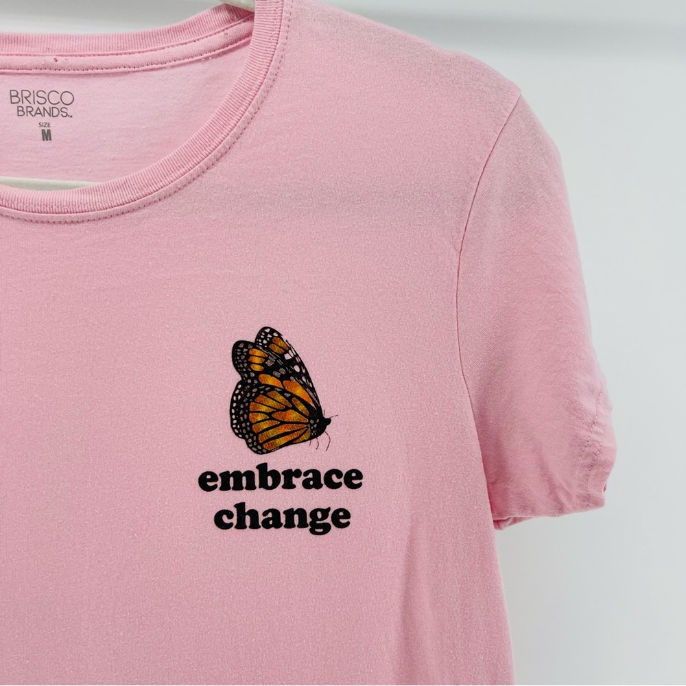 “Embrace Change" Butterfly Graphic Baby Pink T-Shirt, Women’s Medium
